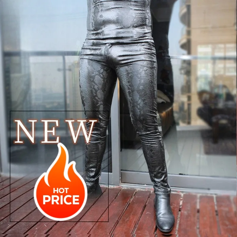 

Сексуальные узкие кожаные брюки Serpentine по индивидуальному заказу, модные высокоэластичные узкие джинсы из искусственной кожи с серпантином, маленькие джинсы NK35