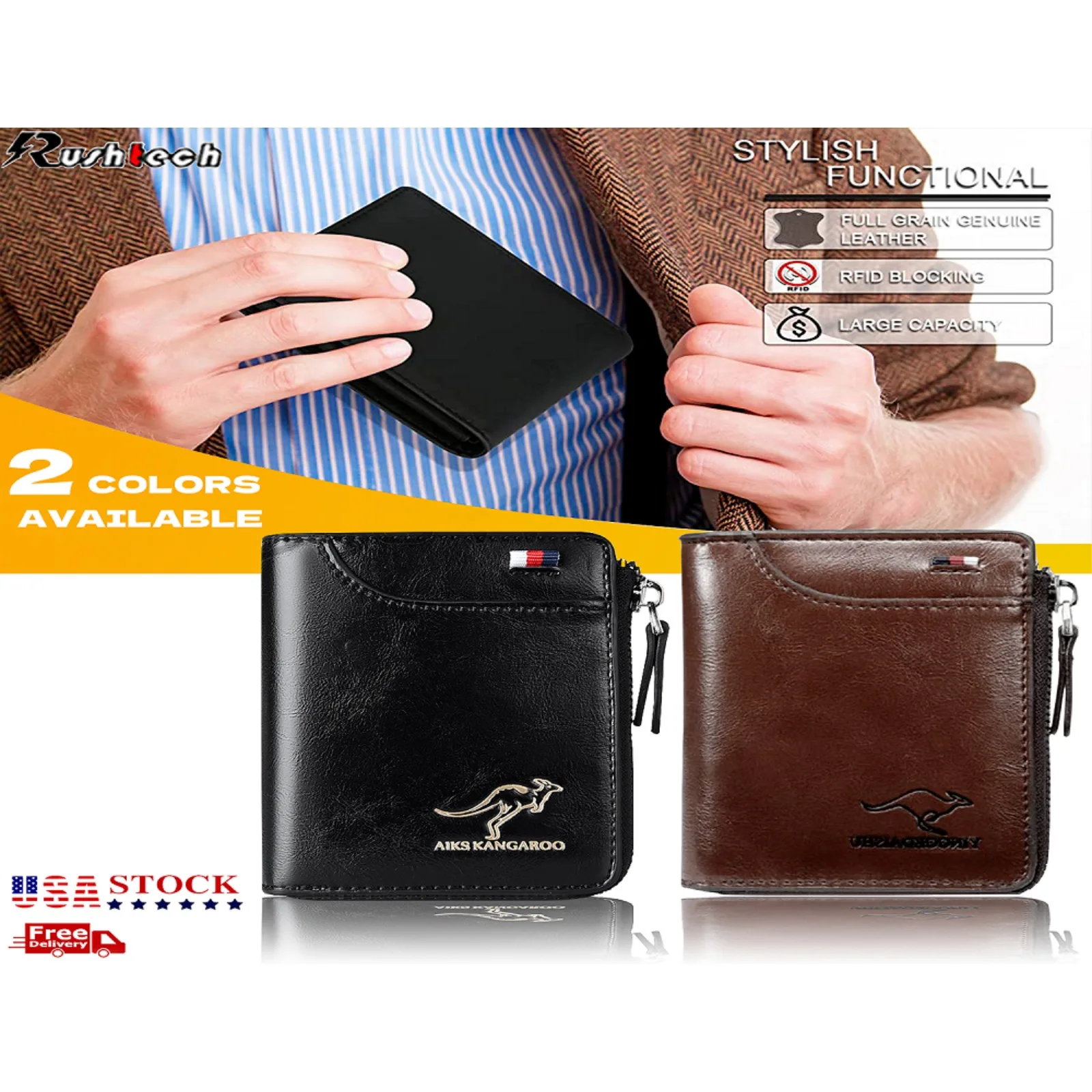 

Men's Leather Bifold Wallet RFID Blocking Genuine Credit ID Card Waterproof