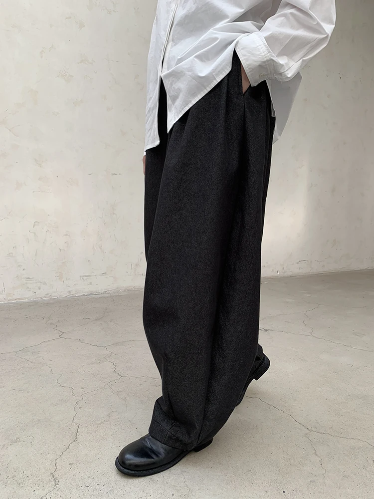 [EAM] High Elastic Waist Blue Black Brief Long Wide Leg Denim Pants New Trousers Women Fashion Tide Spring Autumn 2025 1DH8389