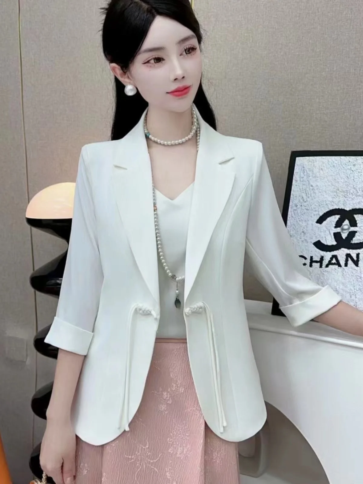 

Casual Summer ort Sve irts Women's Design Versatile Thin Sle Chinese Button up Blouse Skirt Length Regular Fit