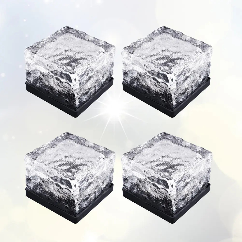 

4Pcs LED Lights Waterproof Glass Solar LED Brick Landscape Lights for Garden Lawn Courtyard Patio Pathway