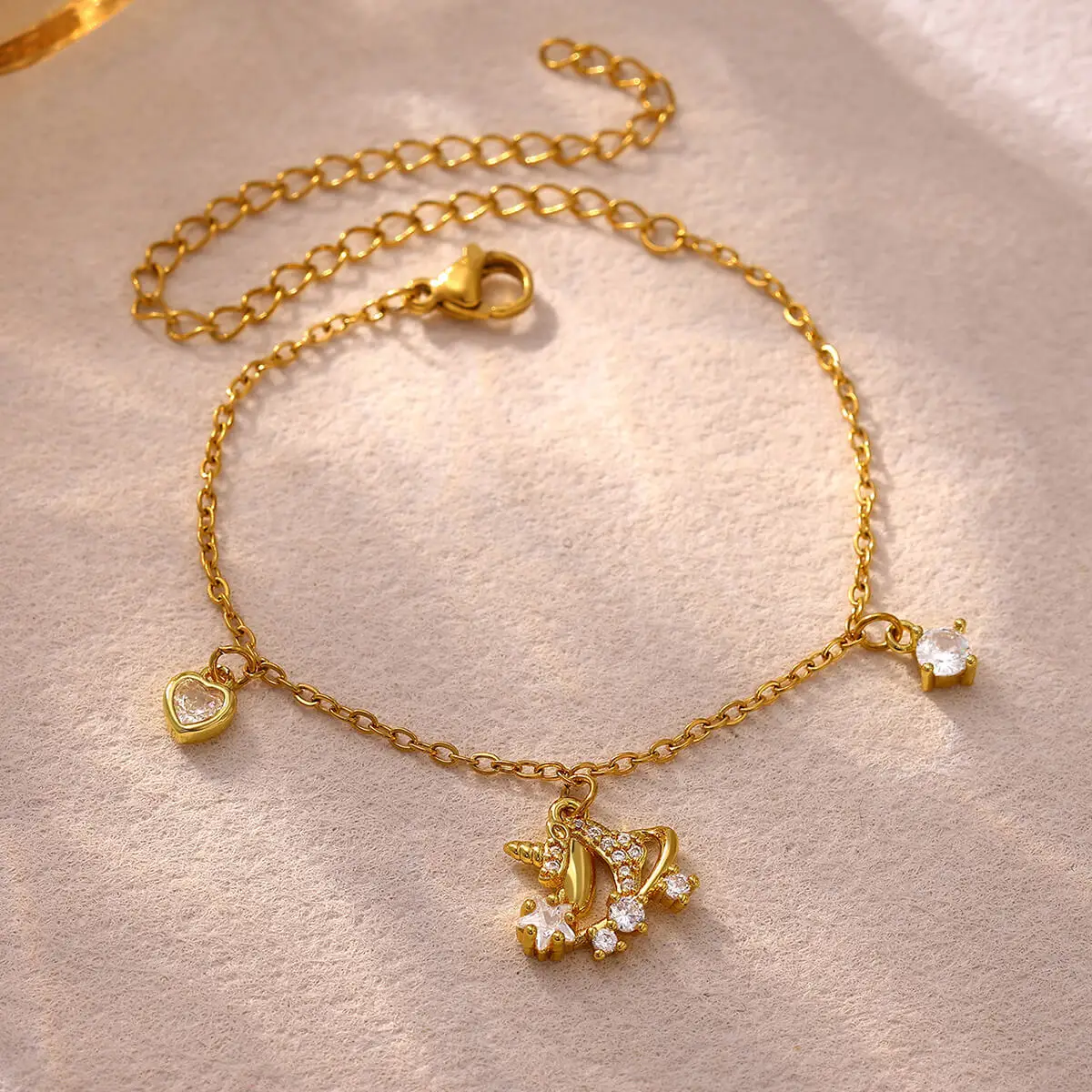 Elegant Zircon Multi-element Anklet For Women Girls 18K Gold Plated Heart Stars Anklets Waterproof Foot Chain Beach Jewelry