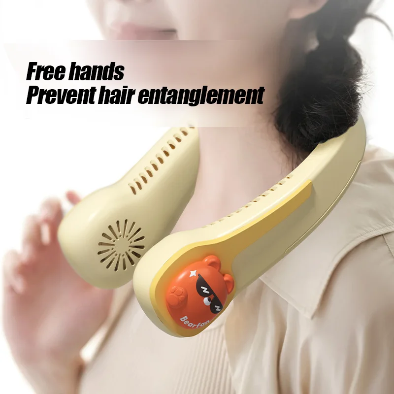 Xiaomi Mijia-Mini ventiladores portátiles plegables para colgar en el cuello para niños, Mini ventiladores portátiles sin hojas con dibujos animados para estudiantes, carga al aire libre