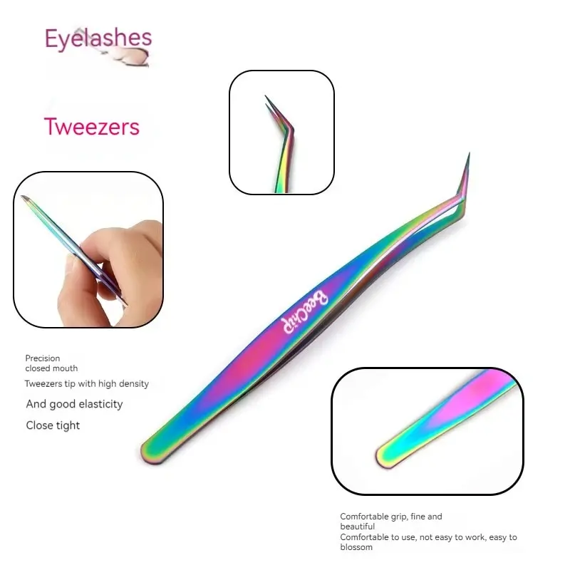 Eyelash Beauty Tweezers Eyelash Grafting Stainless Steel Tweezers Planting False Eyelashes Auxiliary Device Colorful Titanium Go