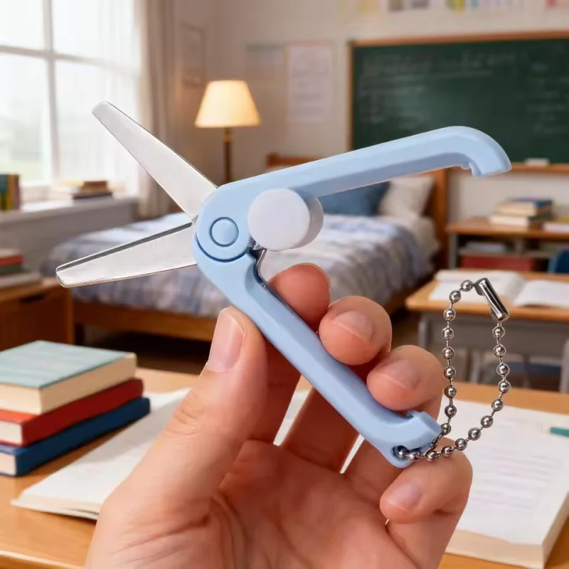1Pcs Round Head Mini Portable Scissors Folding Telescopic Handmade Paper Cuttings Student Supplies Key Chain Pendant