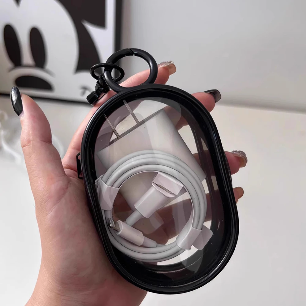 

Portable Mini Transparent Storage Bag with Zipper, Multifunctional Headphone and Charger Case, Travel Accessories with Keychain