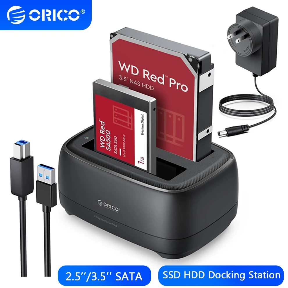 

ORICO USB 3.0 SATA III HDD SSD Docking Station 2.5/3.5''inch Hard Disk Drive Enclosure 5Gbps Dual Bay Tool-Free HD External Case