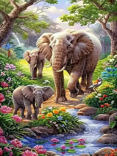 

1000pcs Elephant Animal Flower Landscape Puzzle - Large Jigsaw Puzzle (50x70cm), Gifts Gifts Home Decoration Games Toy