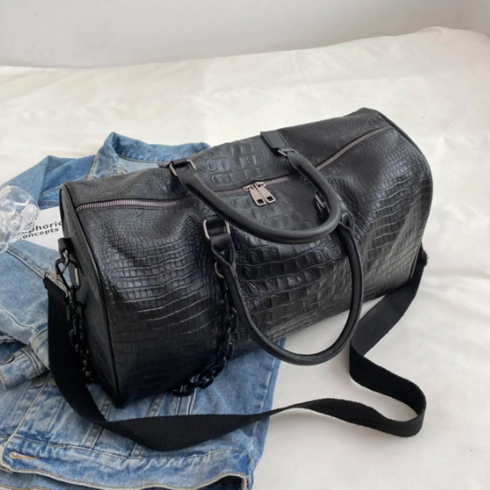 bolsa-duffel-com-estampa-de-crocodilo-e-alca-de-ombro-destacavel-bolsa-duffel-resistente-a-Agua