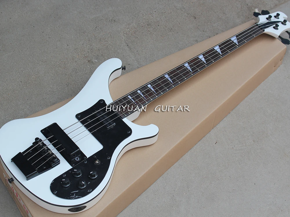 4 Strings White Electric Bass with Rosewood Fretboard,Black Binding,Chrome Hardware