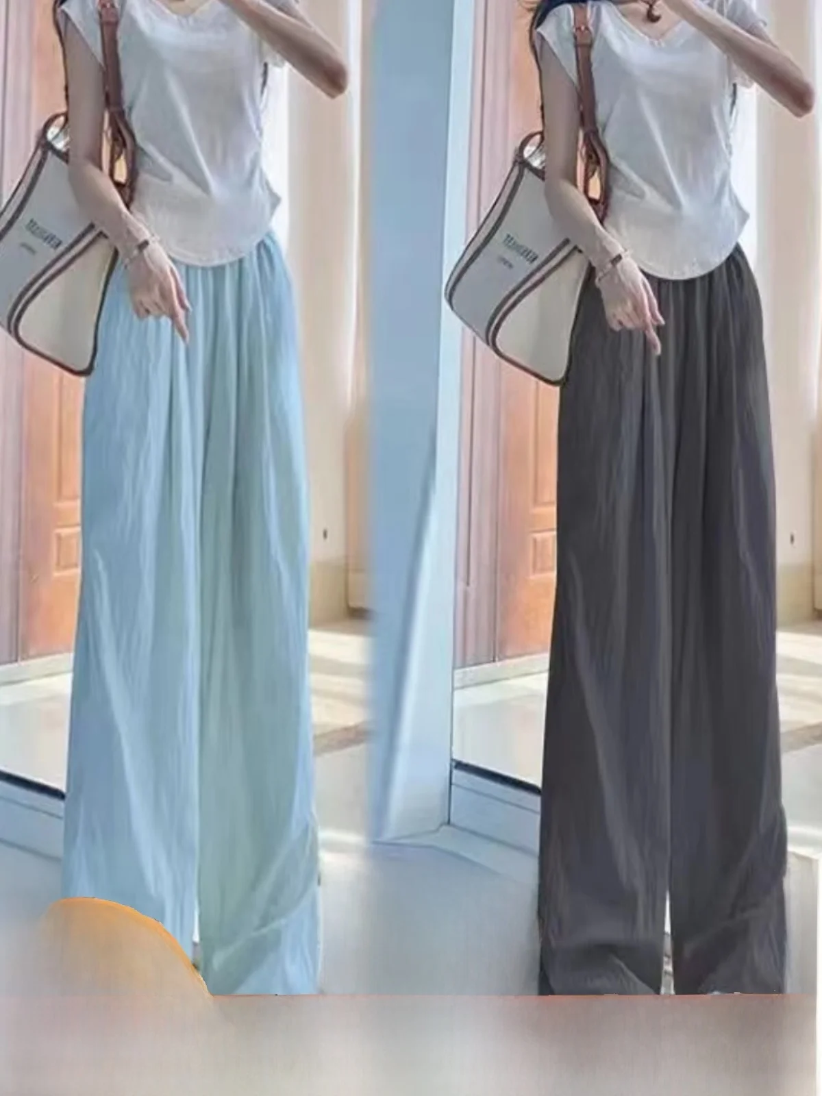 

Новые женские брюки 2024 года: укороченные, с высокой талией, свободного кроя, из ледяного шелка, с широкими штанинами, повседневные, в корейском стиле, для офиса и на каждый день