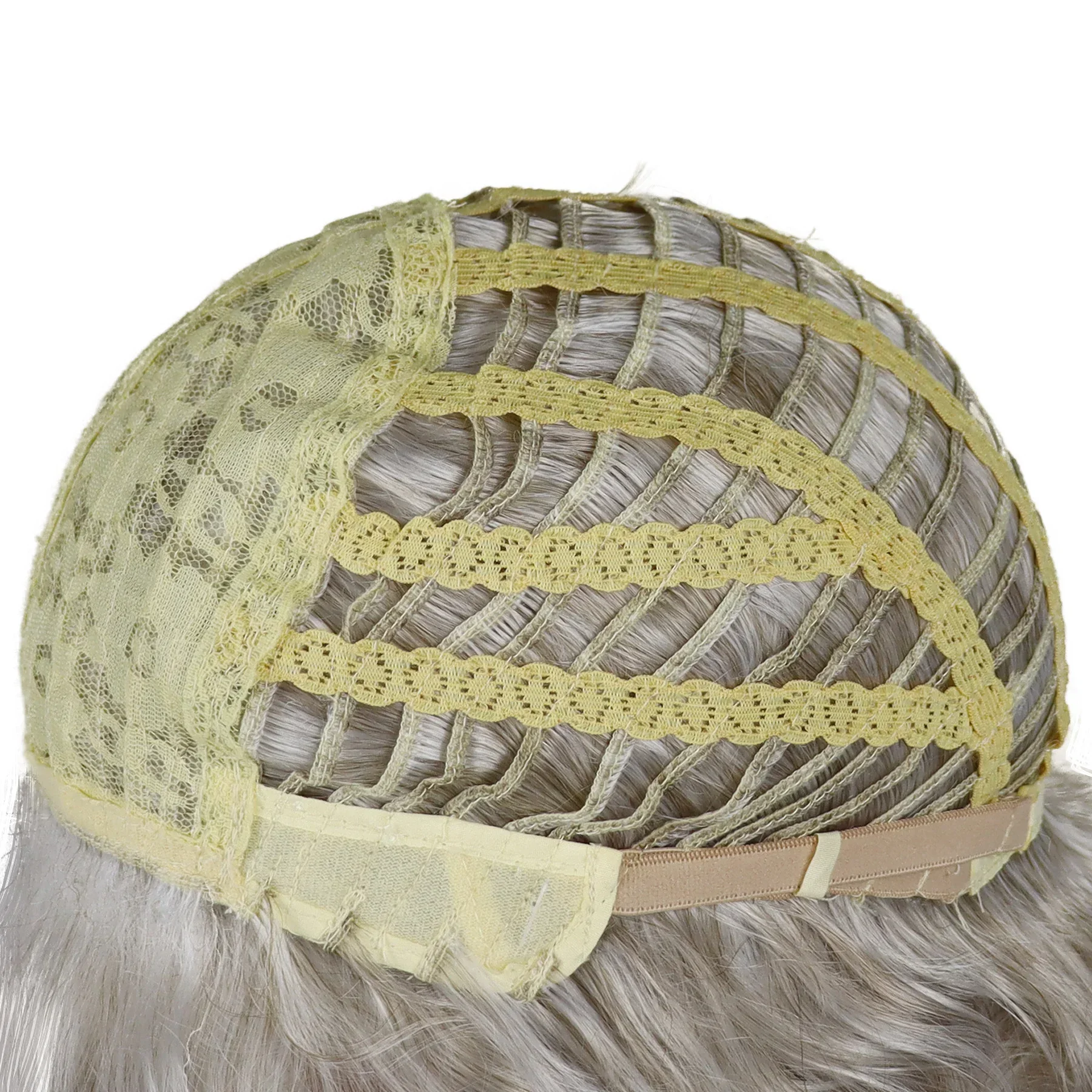 GNIMEGIL Peluca de cabello rizado corto sintético para mujer, color gris y blanco, peluca de mamá con flequillo, disfraz de fiesta, regalo de abuela