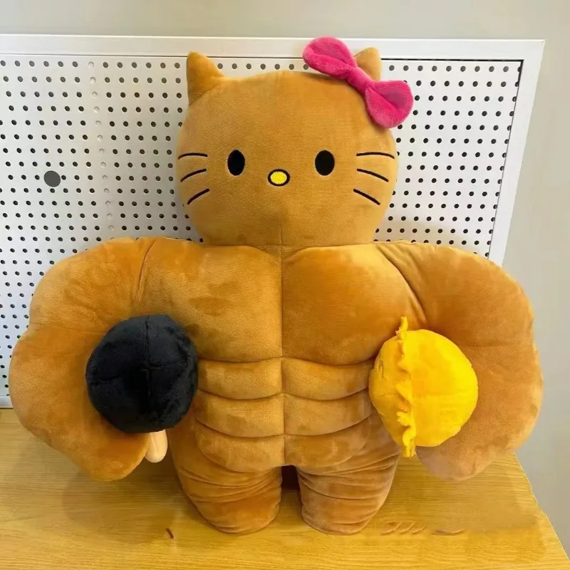 2025 Nieuwe Fun Muscle Hello Kitty Pop Zwarte Huid Leuke Grappige Pluche Pop Verjaardagscadeau Comfort Kussen Bestie Cadeau voor beste vriend