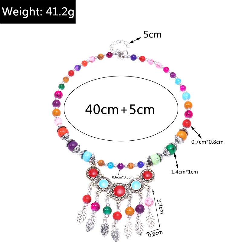 Böhmische handgefertigte bunte Perlenkette für Frauen, Halskette mit Anhänger aus Legierung in Form eines Baumblatts und Quaste, Schmuckgeschenk für Mädchen für Partys und Festivals. – Detail 3