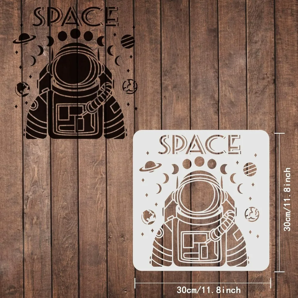 Astronaut Stencils (11.8x11.8inch) Space Theme Drawing Painting Stencils Templates Planet and Mooon, Star Drawing Stencil for