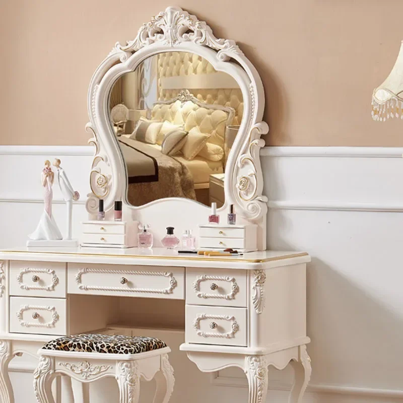 Mesa De tocador De boda para niños y bebés, tocador De almacenamiento De maquillaje con patas Beige, cajones blancos