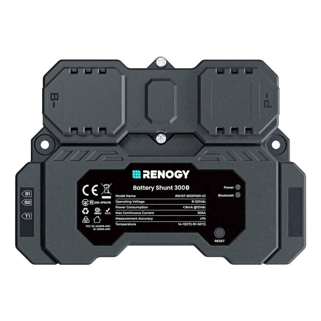 Renogy Battery Shunt 300, monitoreo remoto de batería, rango 8V-120V hasta 500A, sensor de corriente de alta precisión