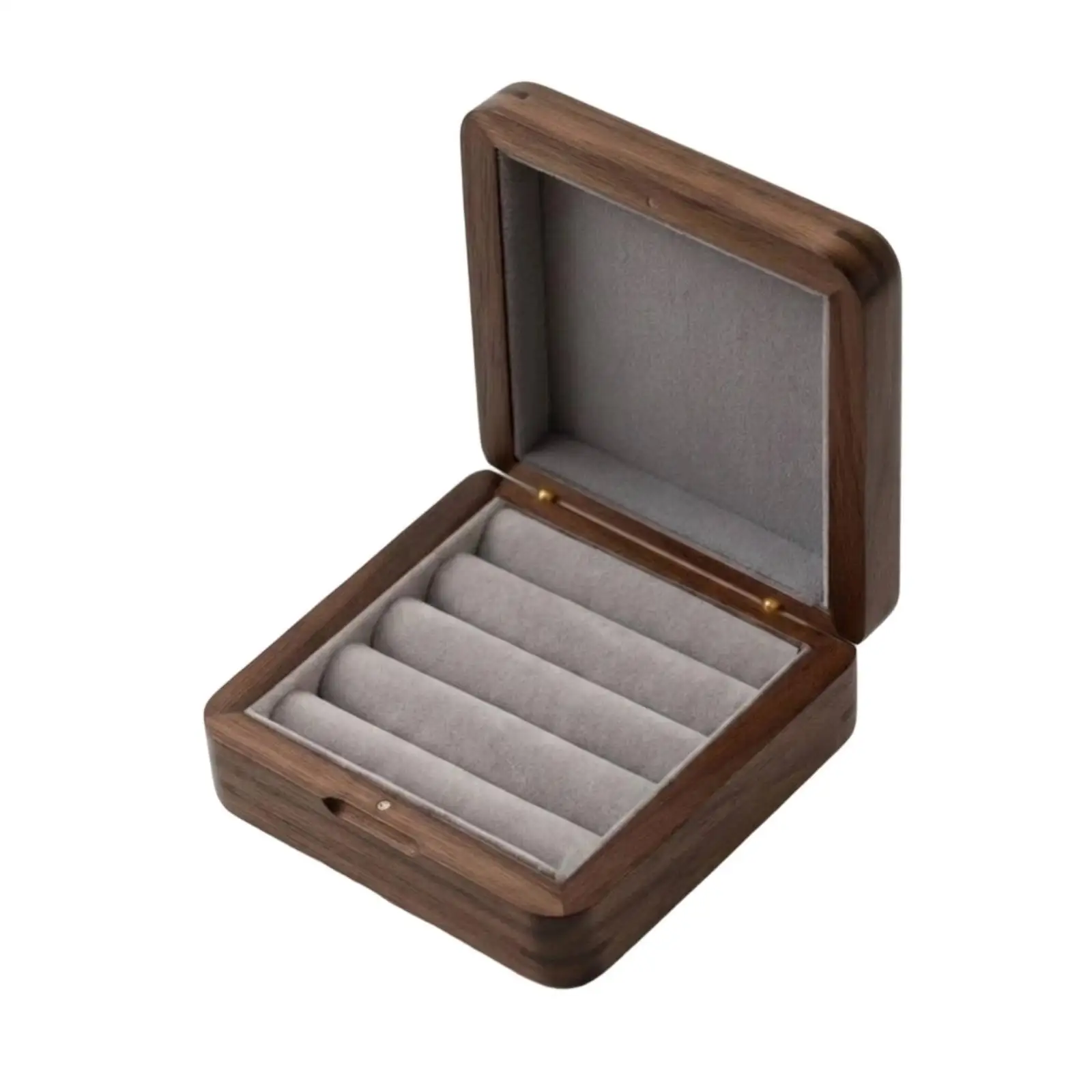 6xWooden rings Box Soft Lined rings Box with Hinged Lid Compact Jewelry Organizer with Slots for Dresser, Vanity, Travel