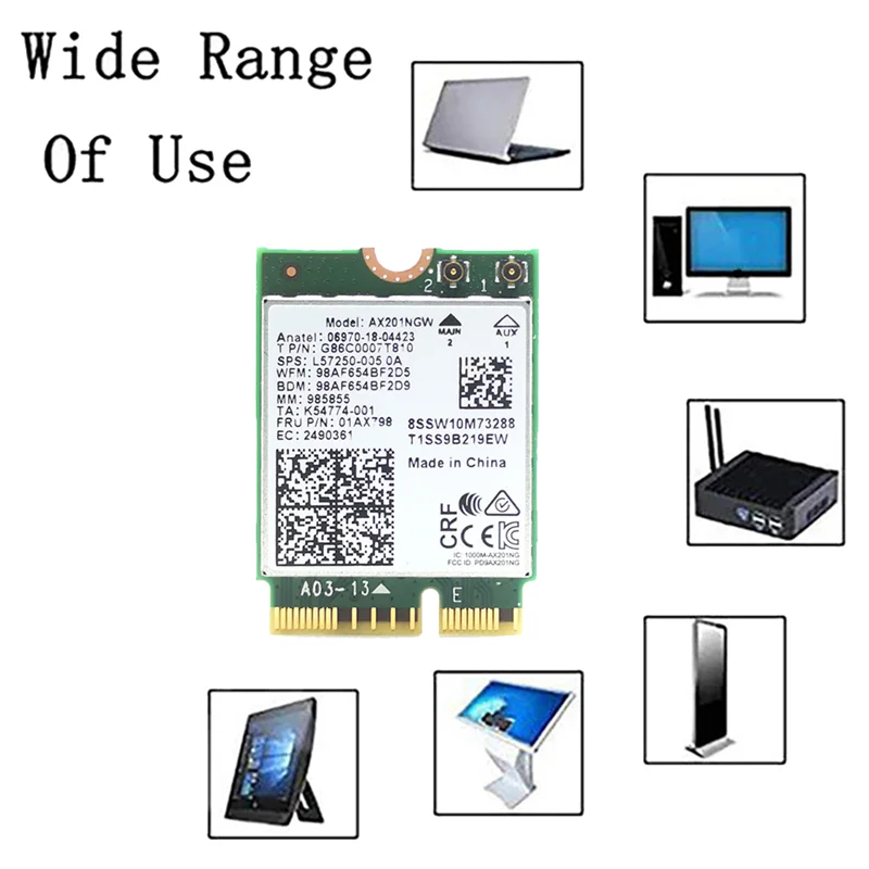 AX201NGW WiFi Card with Dual Antenna, M.2 CNVio2, 2.4GHz/5GHz for Windows 10 -Y18A