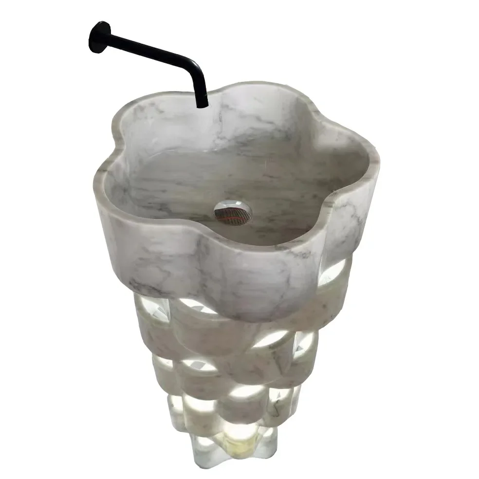 

Marble, Carrara, white root, one-piece, column, basin, bathroom, hand washing