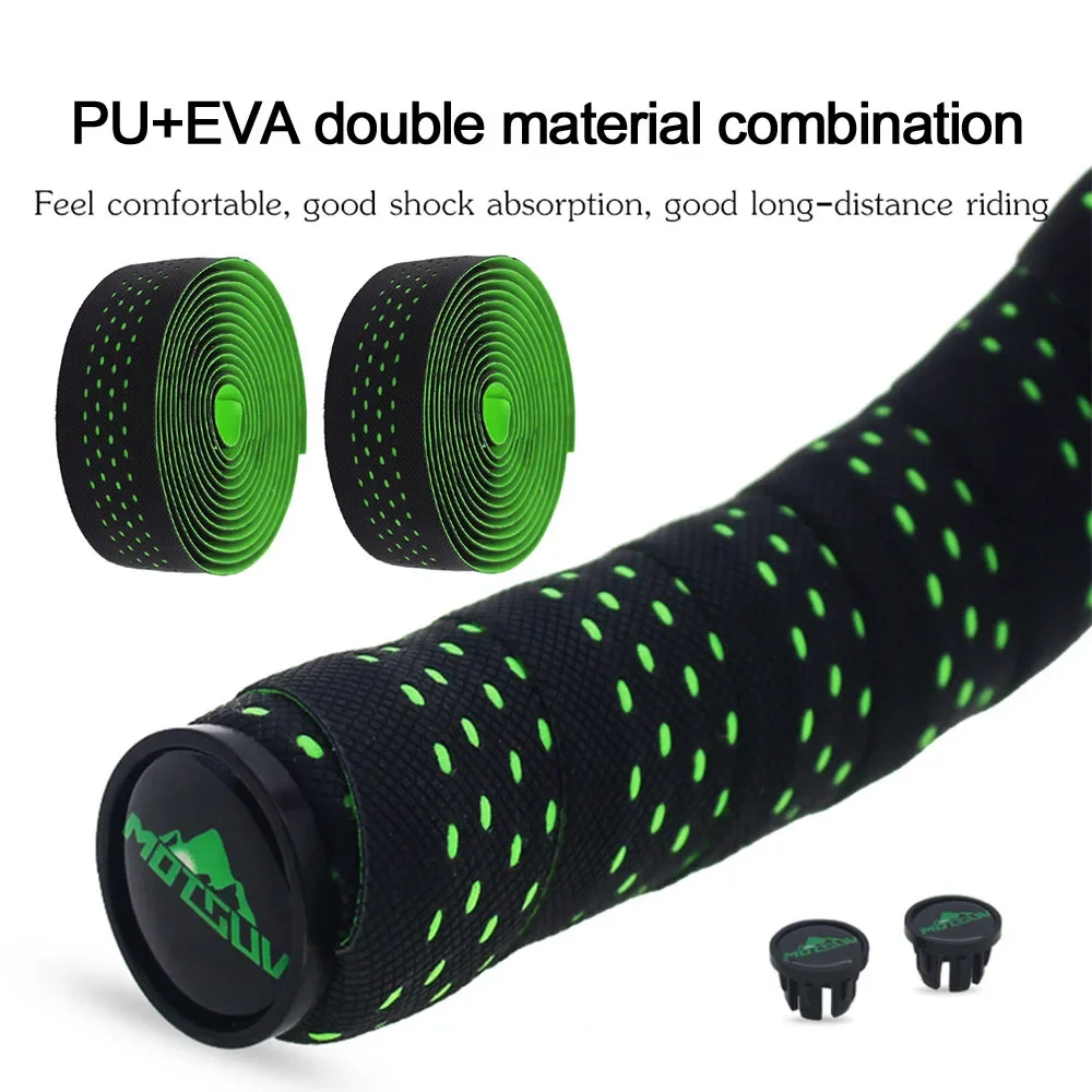 MOTSUV Soft Road Bike Bicycle Handlebar Cork EVA PU Bar Tape Professional Cycling Damping Anti-Vibration Wrap With 2 Bar Plug