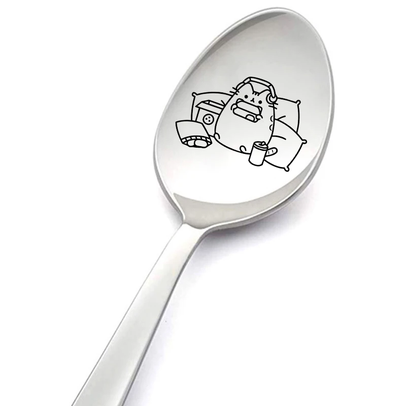 Pusheens Stainless Steel Spoon Kids Cartoon Cute Tablespoon Anime Coffee Mixing Spoons Creative Fashion Soupspoon Children Gifts