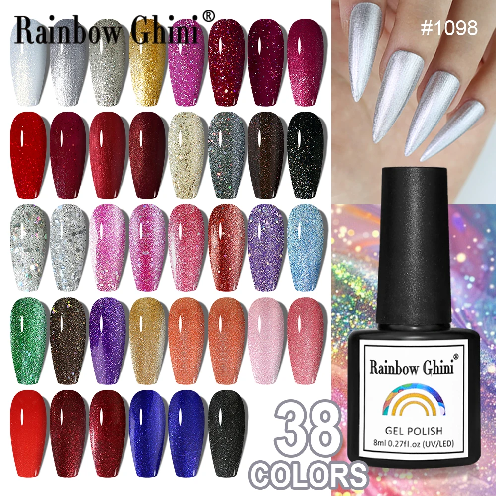 RG 8ML 38 Farben Glänzender UV-Gel-Lack Weinrot Blau Glitzer Semipermanenter Gel-Nagellack Farbenfroher Professioneller UV-Nagel-Gel