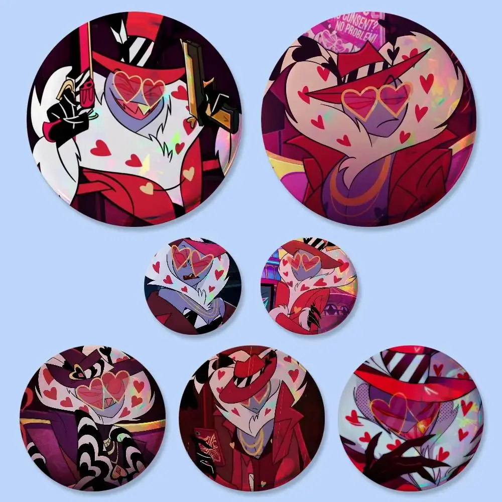Valentino Anime-Figuren-Abzeichen 25 32 44 58 75 mm Runde Cosplay-Pins Taschendekoration Fans Sammlerstücke Freunde Geschenke Brosche Souvenir