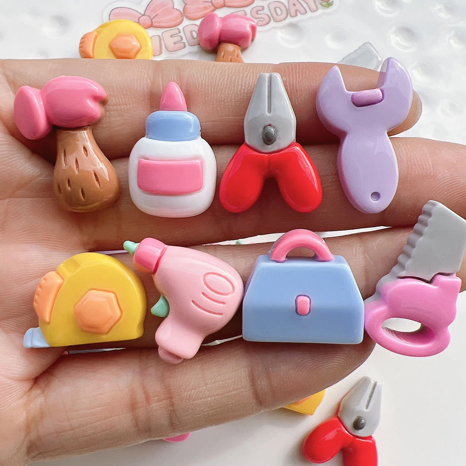 10pcs Resin Tool Set Tool Box Safety Hat 3D Pliers Hammers Cabochons Flatbacks Scrapbooking DIY Home Decor Crafts Materials