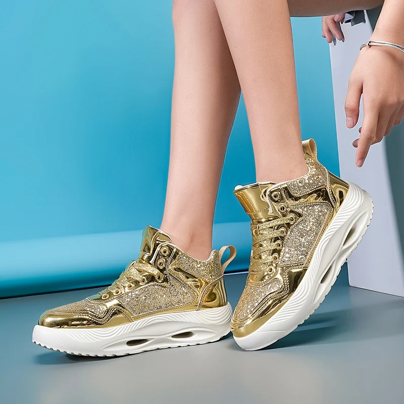 New Luxury Gold Casual Sneakers Men High top Designer Shoes Women Sequin Hip Hop Sneakers Men Fashion Platform Shoes Men Trainer