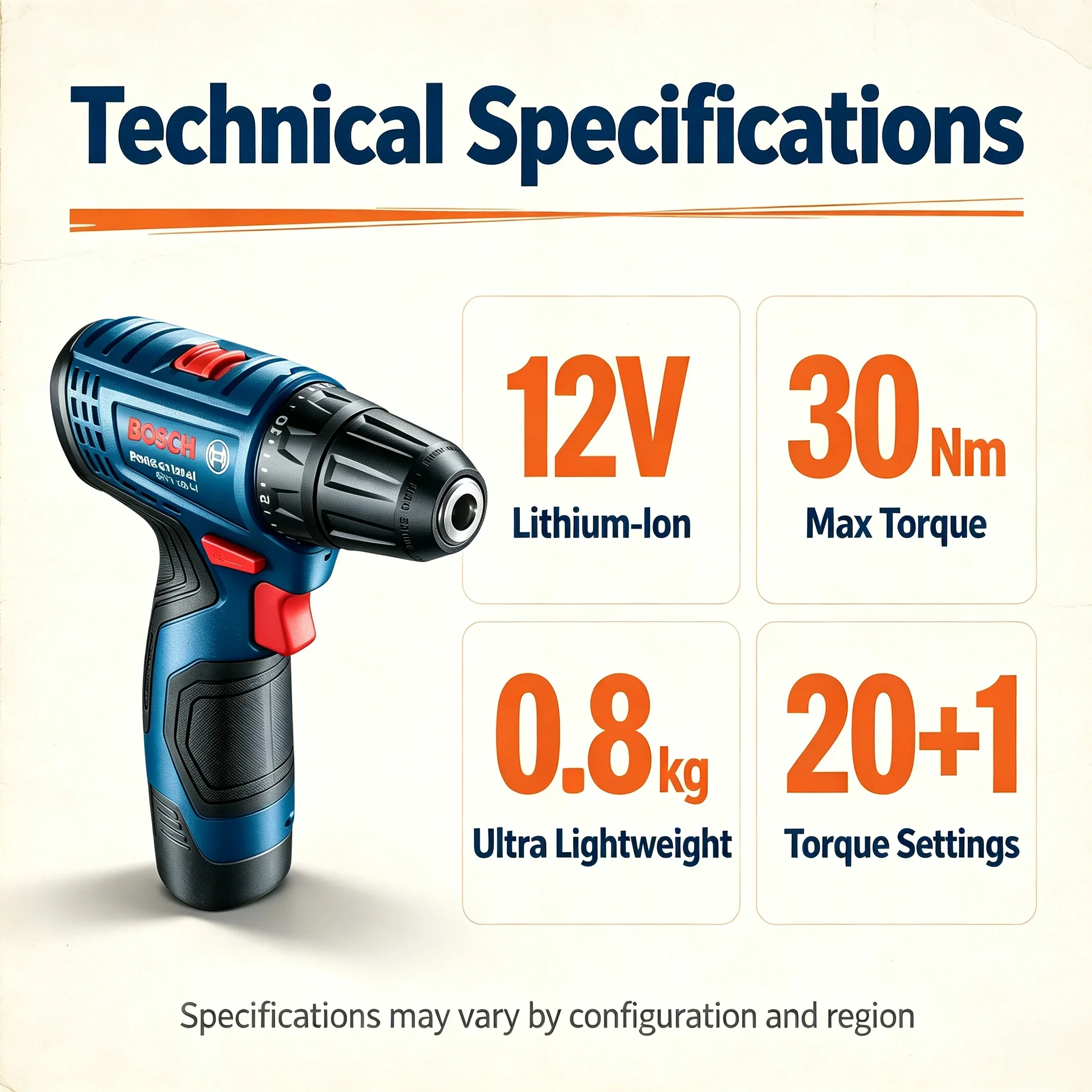 Bosch Professional GSR120-LI 12V Cordless Electric Hand Drill, Multi-Function Home Screwdriver Power Tool