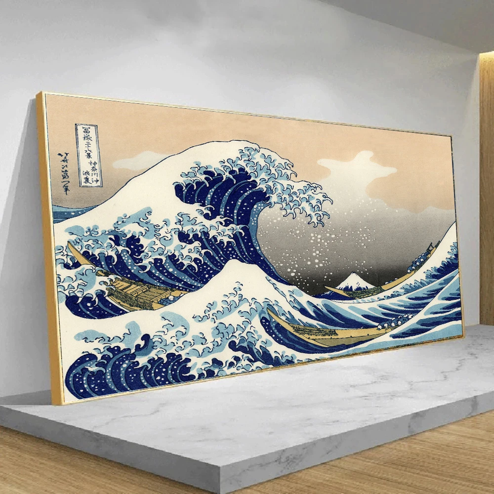 Large-sized frameless canvas paintings,Great Wave of Kanagawa Japan Ukiyo-e Vintage Canvas Painting  Art Posters and Prints Wall