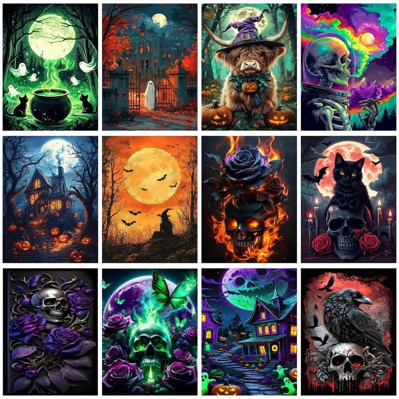 CHENISTORY Diamond Mosaic Halloween Landscape Diamond Painting 5D DIY Embroidery Full Layout Wall Home Decoration Gift