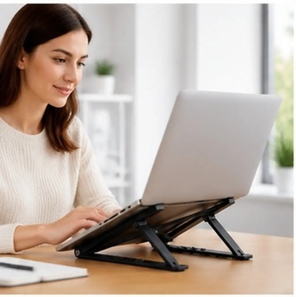 1Pcs Premium Adjustable Folding Laptop Stand Lightweight Portable Desktop Heightening Bracket for Home Office Travel Use Black