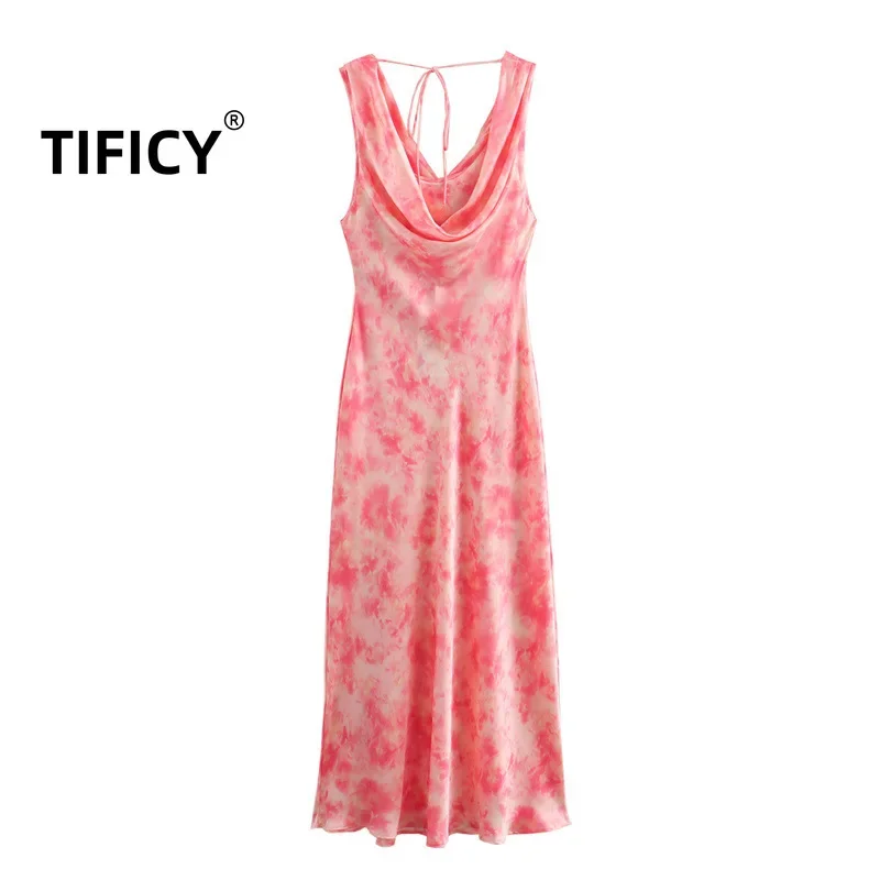 

TIFICY Beach Dress Women's Summer New Fashionable Hanging Collar Sleeveless Lace Up Slim Fit Streetwear Slim Dress Vestidos