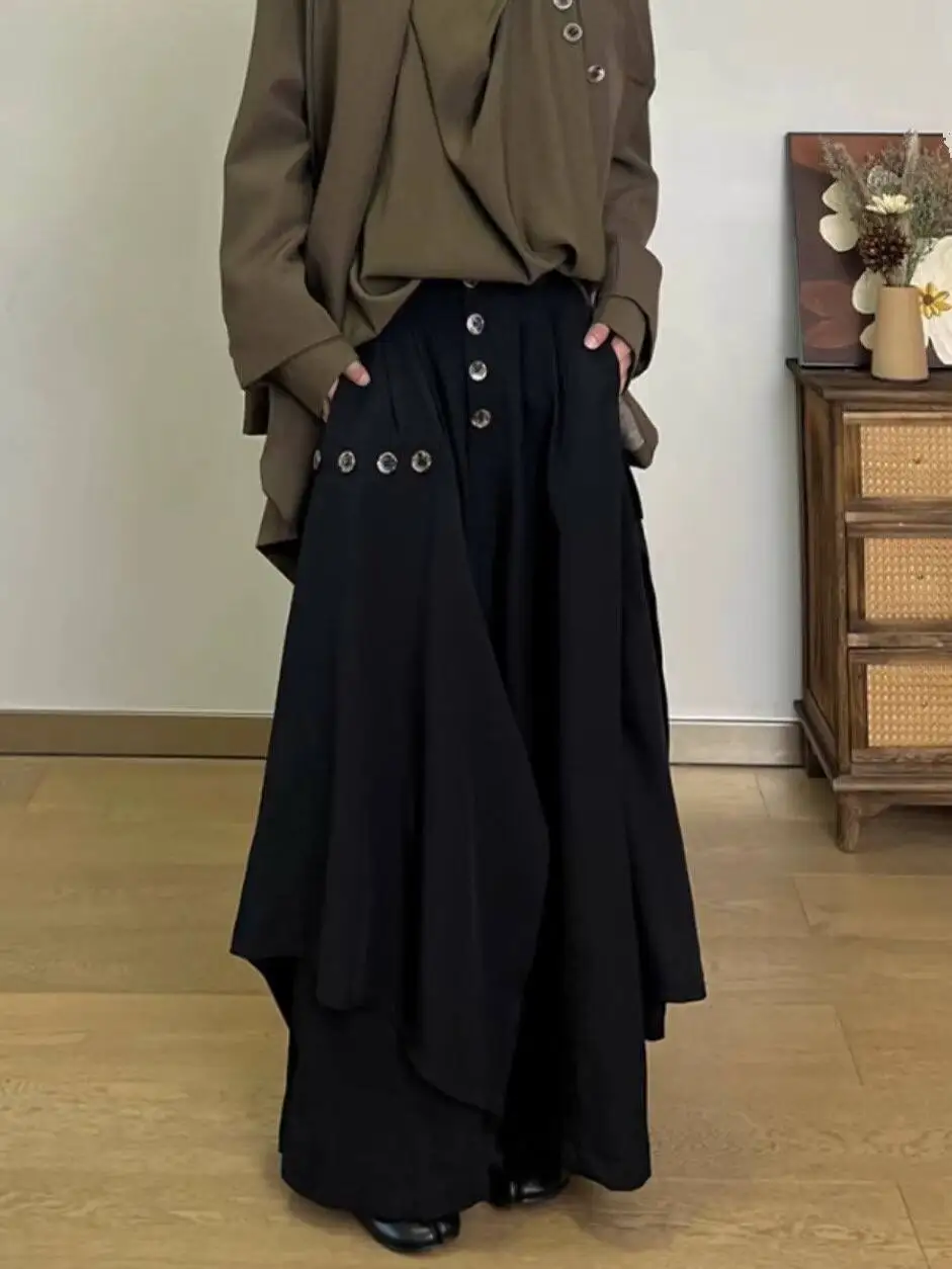 

High-End Feeling Asymmetrical Wide Leg Pants Nine Points Skirt Design ex Casual Trousers Straight Cut Non-Iron mid Waist