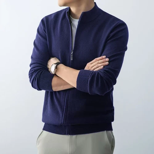 Imagen 2 del producto Animal Game-cárdigan con cremallera para hombre, suéter ajustado, Jersey de punto con soporte, blusa cálida y fría, abrigos largos con cremallera