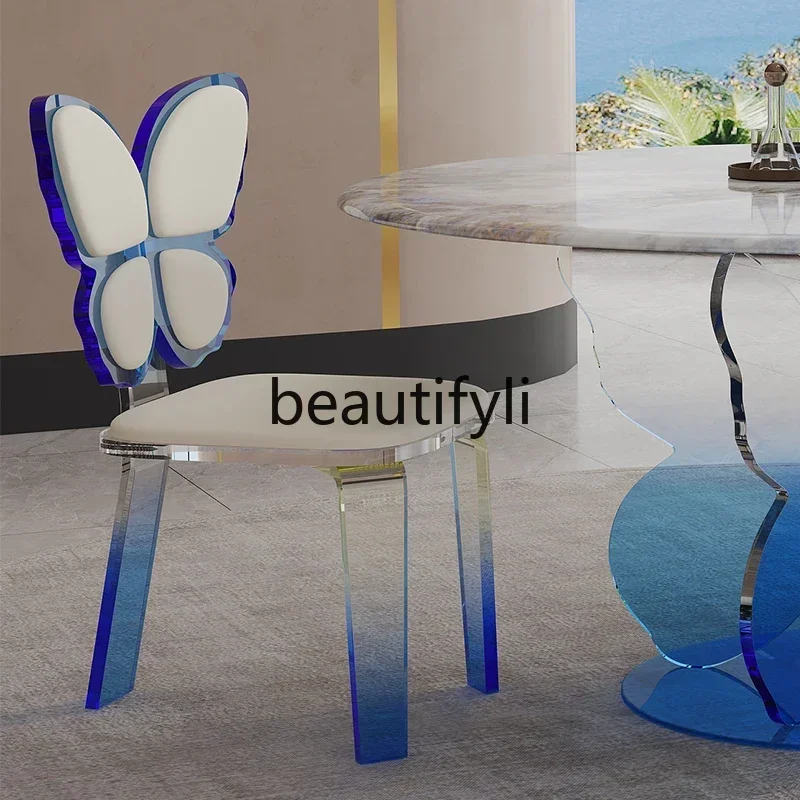 Cream wind suspension butterfly chair high-end microcrystalline stone round dining table and chairs