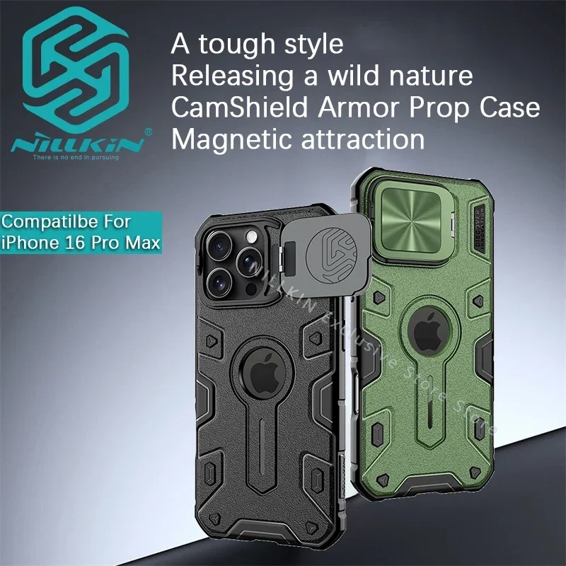 Nillkin For iPhone 16 Pro Max CamShield Armor Prop Case Magnetic Metal lens cover shockproof protective case phone Case shell