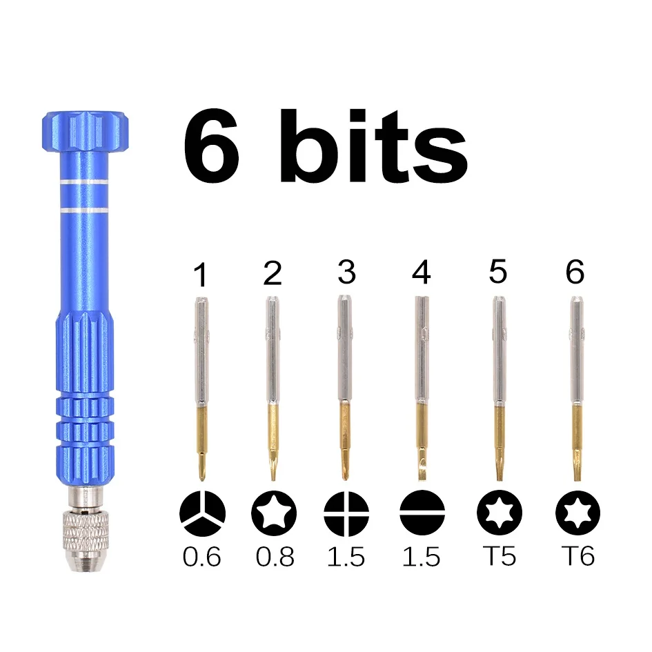 6 in 1 Screwdriver Kit With 0.6Y 0.8 Pentalobe 1.5 Phillips Slotted T5 T6 Repair Tool for iPhone 6 7 8 X 11 Mi Huawei