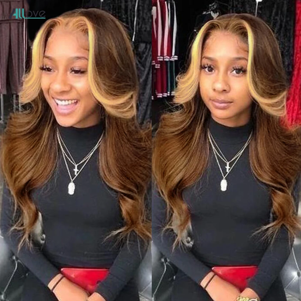 Allove Highlight 613 Brown Wig Body Wave Lace Front Wig  Transparent Lace Wig 13x4 Colored Human Hair Wigs For Women