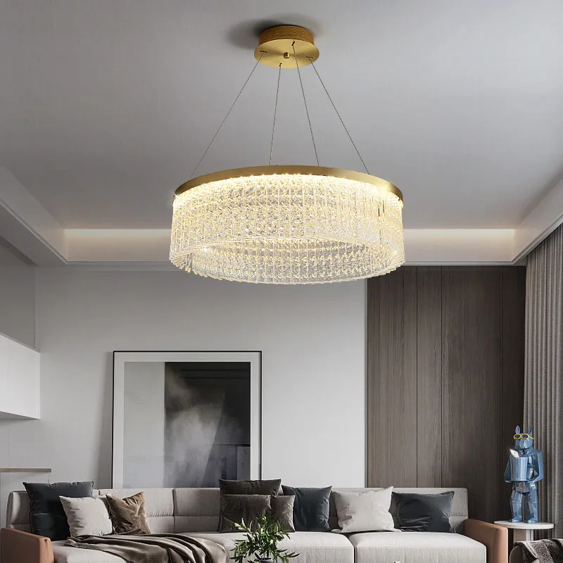 

Modern Light Luxury Crystal Chandelier Villa Decorative Lamp Living Room LED Pendant Light Restaurant Bedroom Hotel Ceiling Lamp