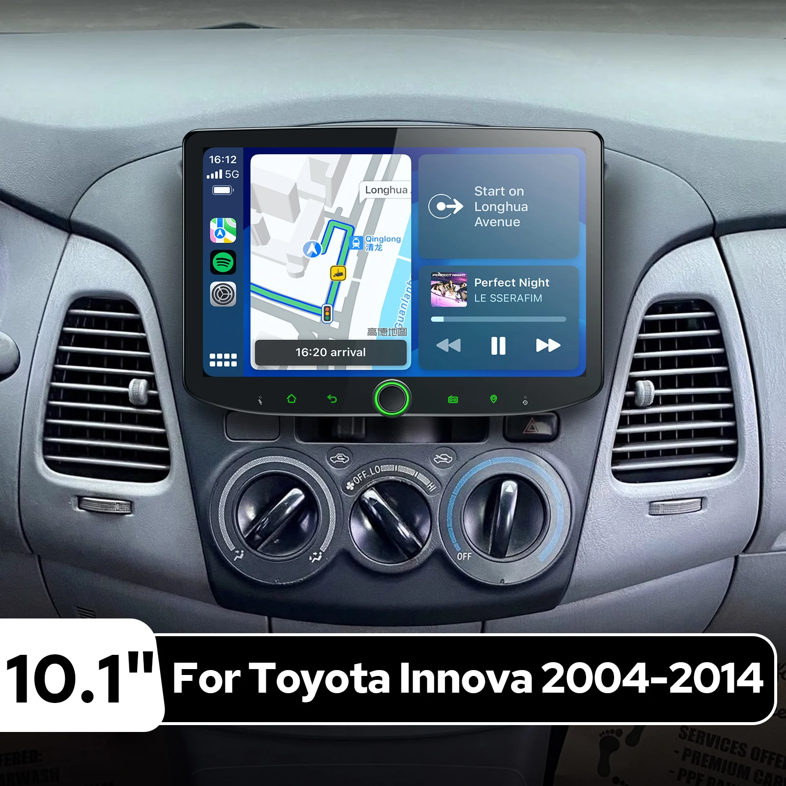 Rádio de Carro Android de 10.1" para Toyota Innova 2004-2014, Tela Touch 1280x800, CarPlay & Android Auto, Estéreo Plug&Play com Fiação Completa