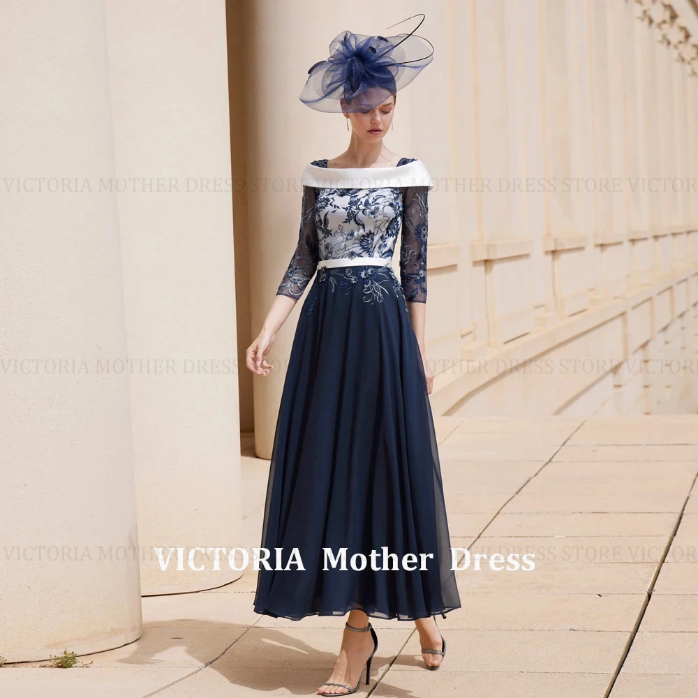 

Элегантные шифоновые платья для матери невесты по индивидуальному заказу с круглым вырезом и рукавами 3/4, свадебные платья с аппликациями до щиколотки, трапециевидной формы