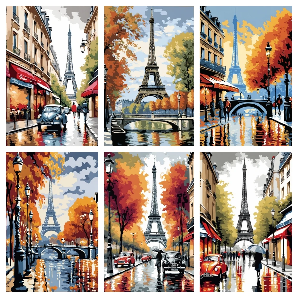 Retro Paris Eiffel Tower Diamond Painting Street Scenery Full Round Diamond Mosaic Embroidery Cross Stitch Home Decoration Gifts