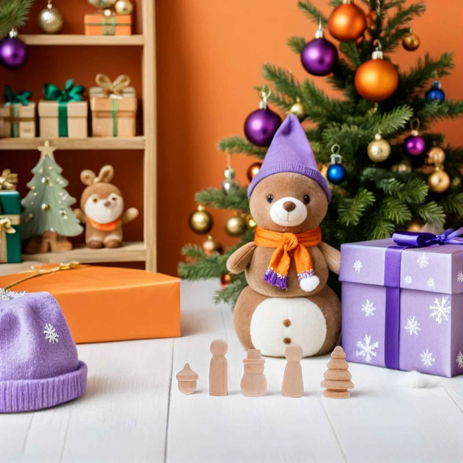 30個 クリスマス木製ペグ 未仕上げ天然木フィギュア DIYペイント用 雪だるまクラフト ホリデーデコレーション アートプロジェクト用