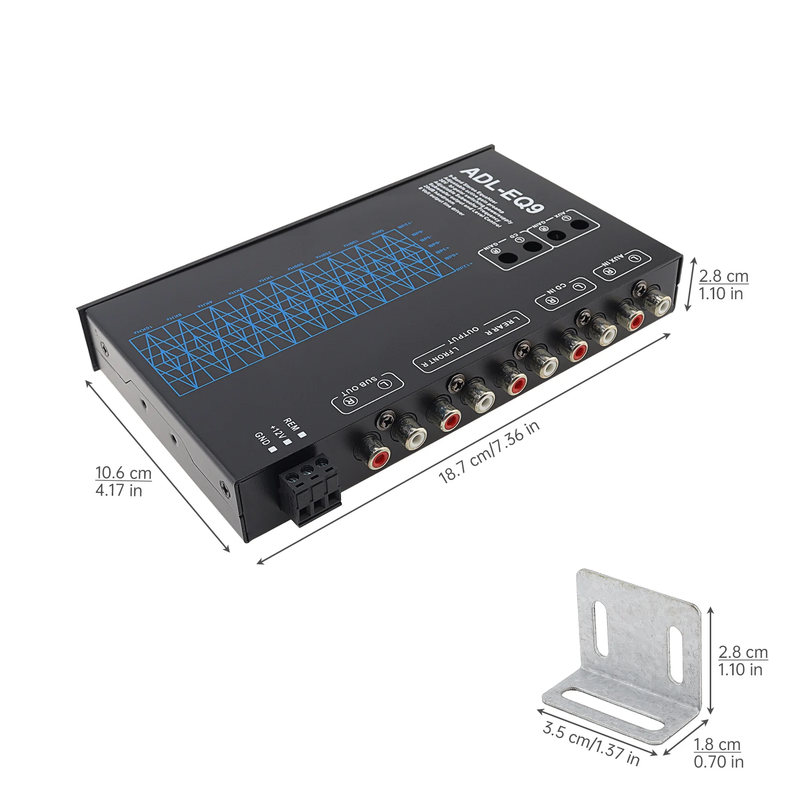 9-Band Noise Reduction DSP Car Audio Equalizer with Independent Subwoofer Output, 8V RMS Frequency Divider