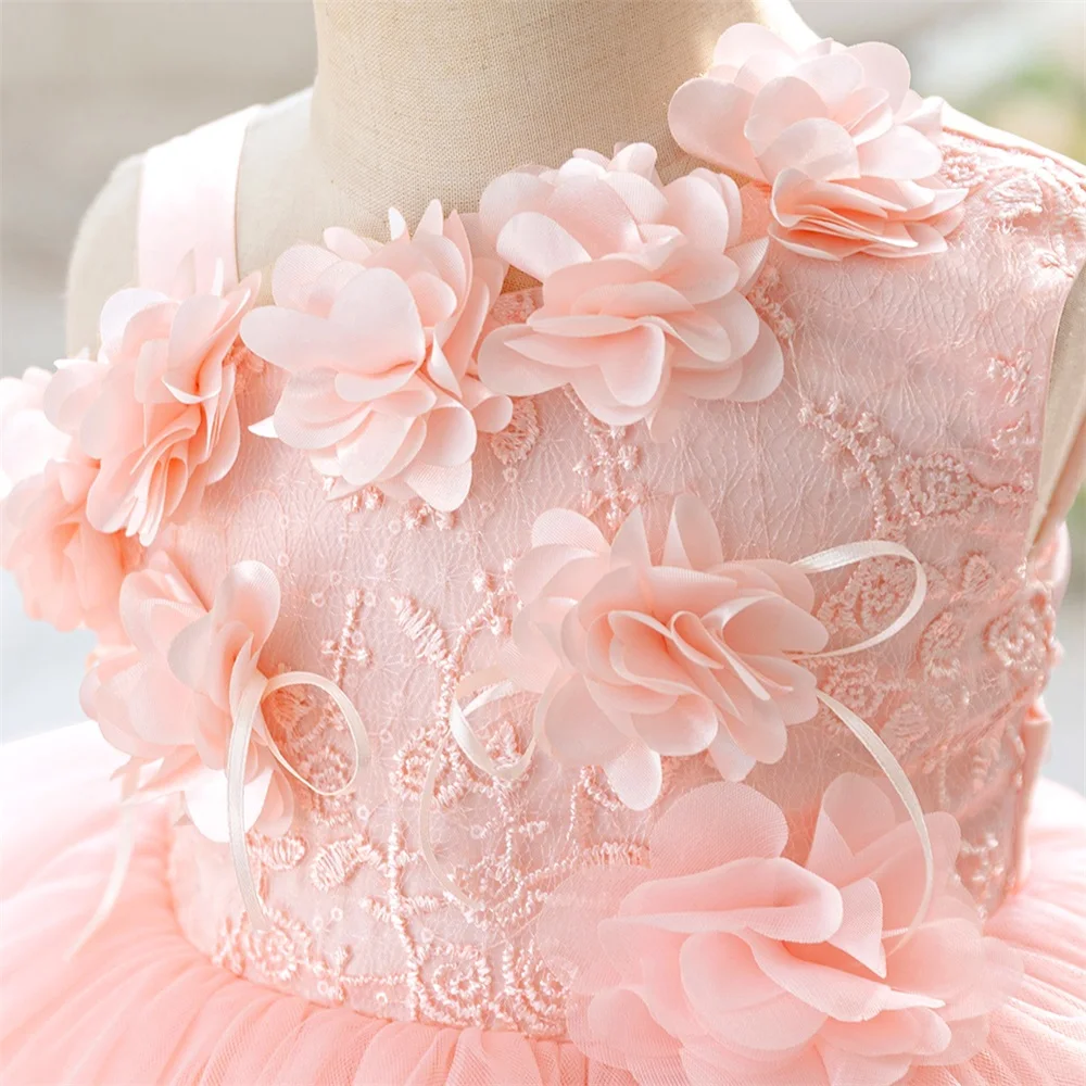 Kleinkind Blumen-Netz Ballkleid Party Baby Mädchen Kleid Elegantes Tauf- Geburtstags- Hochzeits-Prinzessinnenkleid Brautjungfern-Ballkleid Kostüm – Detail 5