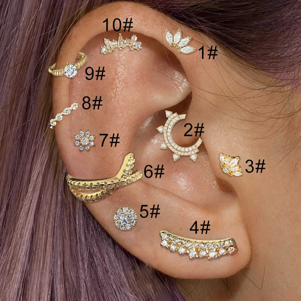 Designer Ear Cartilage Piercing Helix Daith Earrings for Women 1pc Screw Stainless Steel Crystal Earbone Earing on Ear Jewelry