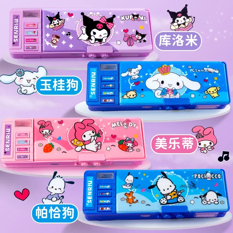 

Sanrio Hello Kitty Stationery Holder Multi Functional Smart Password Lock Pencil Case Mechanism Bilayer Boys Kuromi Pen Box